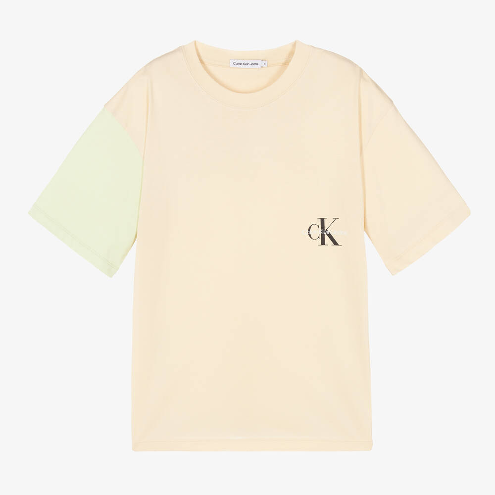 Calvin Klein Jeans-Teen Pale Beige Cotton Logo T-Shirt | Childrensalon Outlet