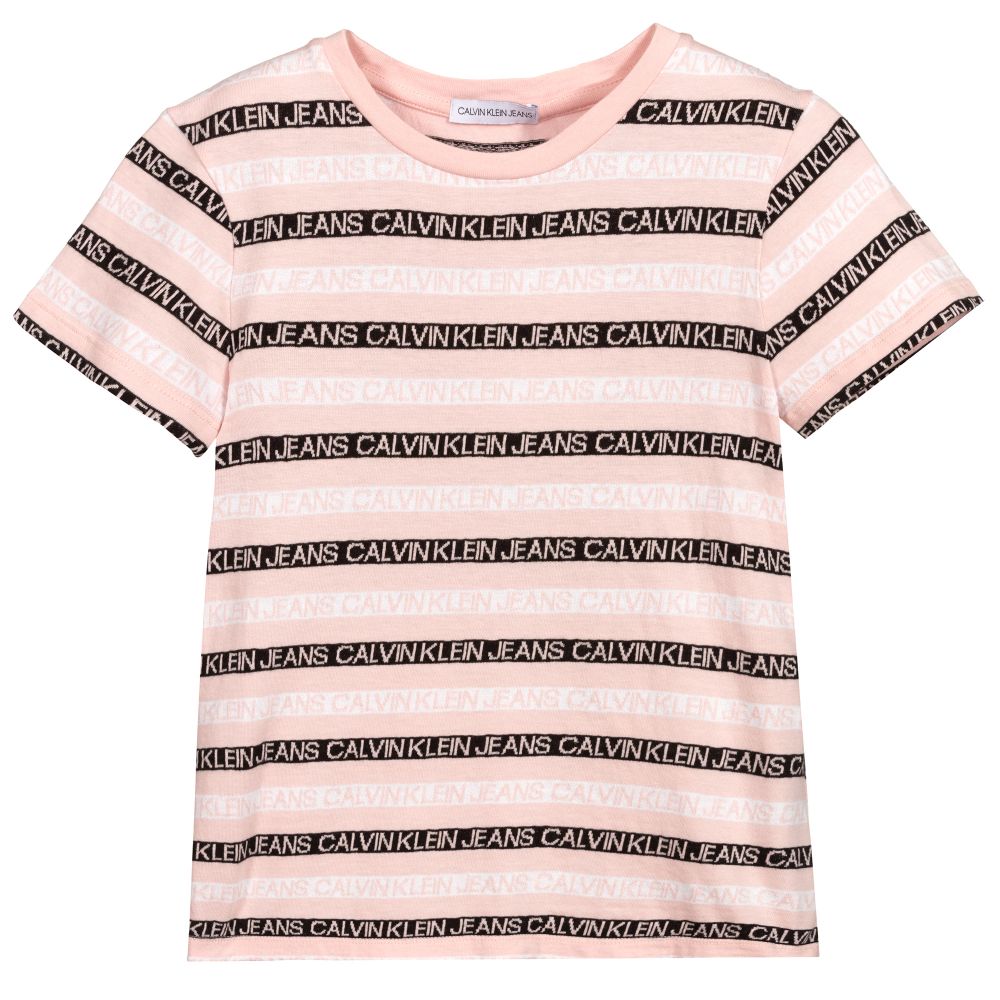 Calvin Klein Jeans Teen Pink Logo Striped T Shirt