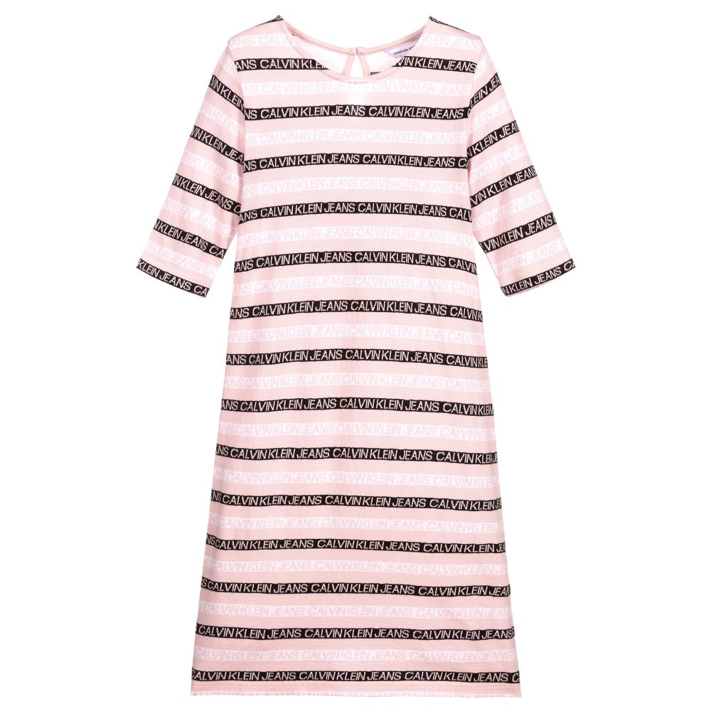 Calvin Klein Jeans-Teen Pink Striped Logo Dress | Childrensalon Outlet