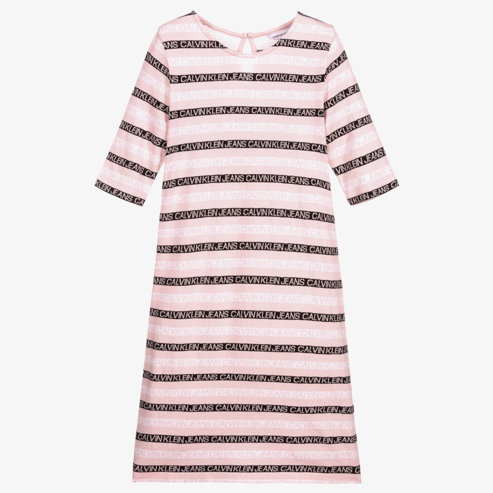 Calvin Klein Jeans-Teen Pink Striped Logo Dress | Childrensalon Outlet