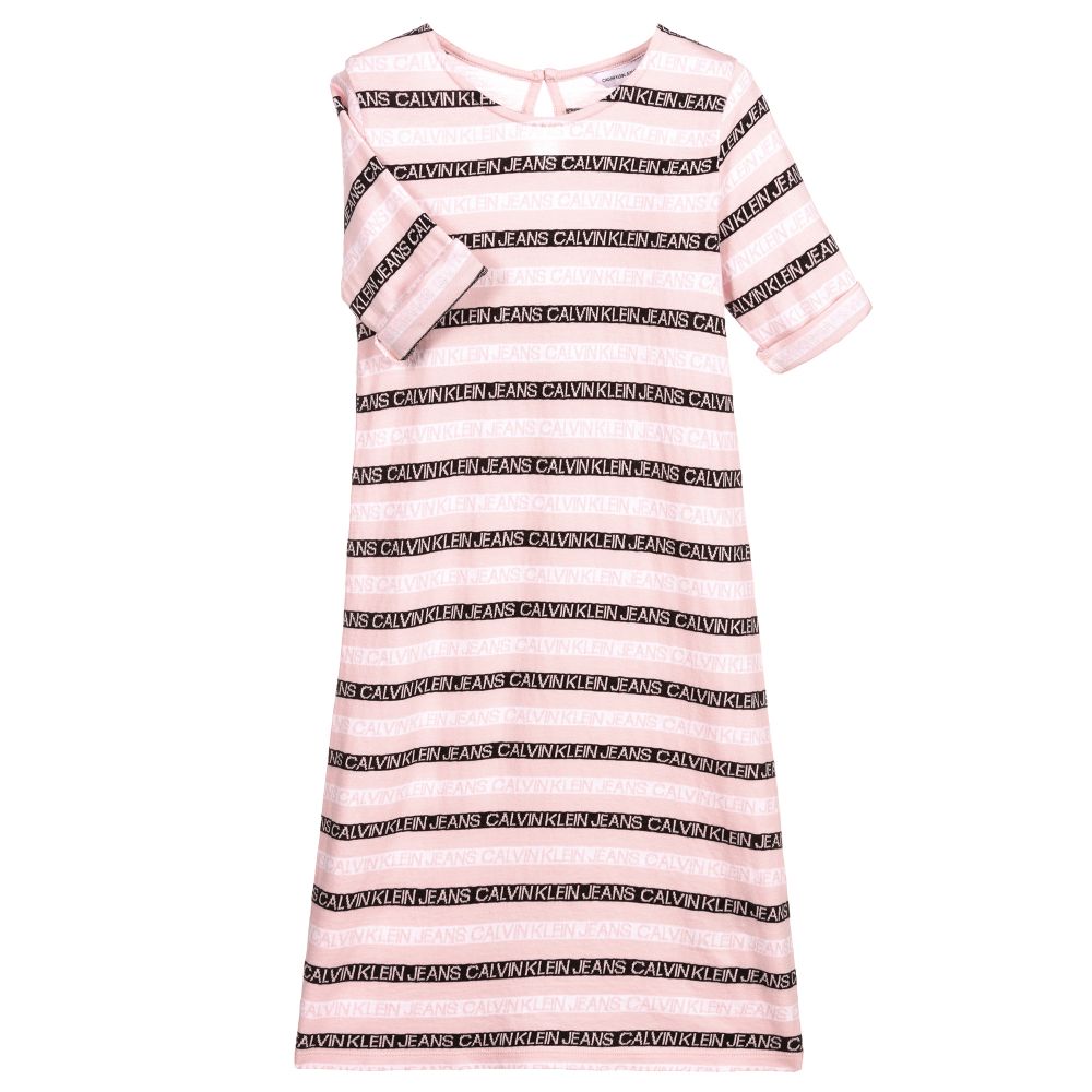 Calvin Klein Jeans-Teen Pink Striped Logo Dress | Childrensalon Outlet