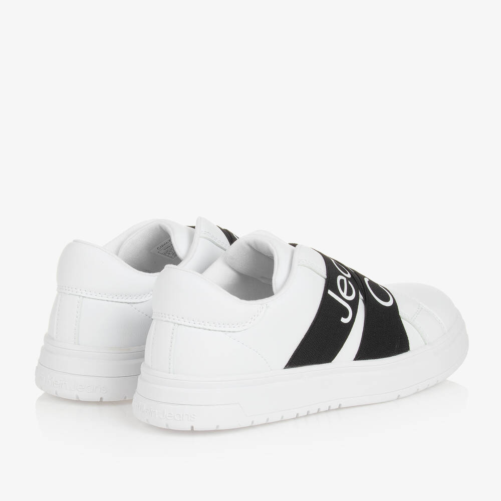 Calvin Klein-Teen White & Black Faux Leather Trainers | Childrensalon Outlet