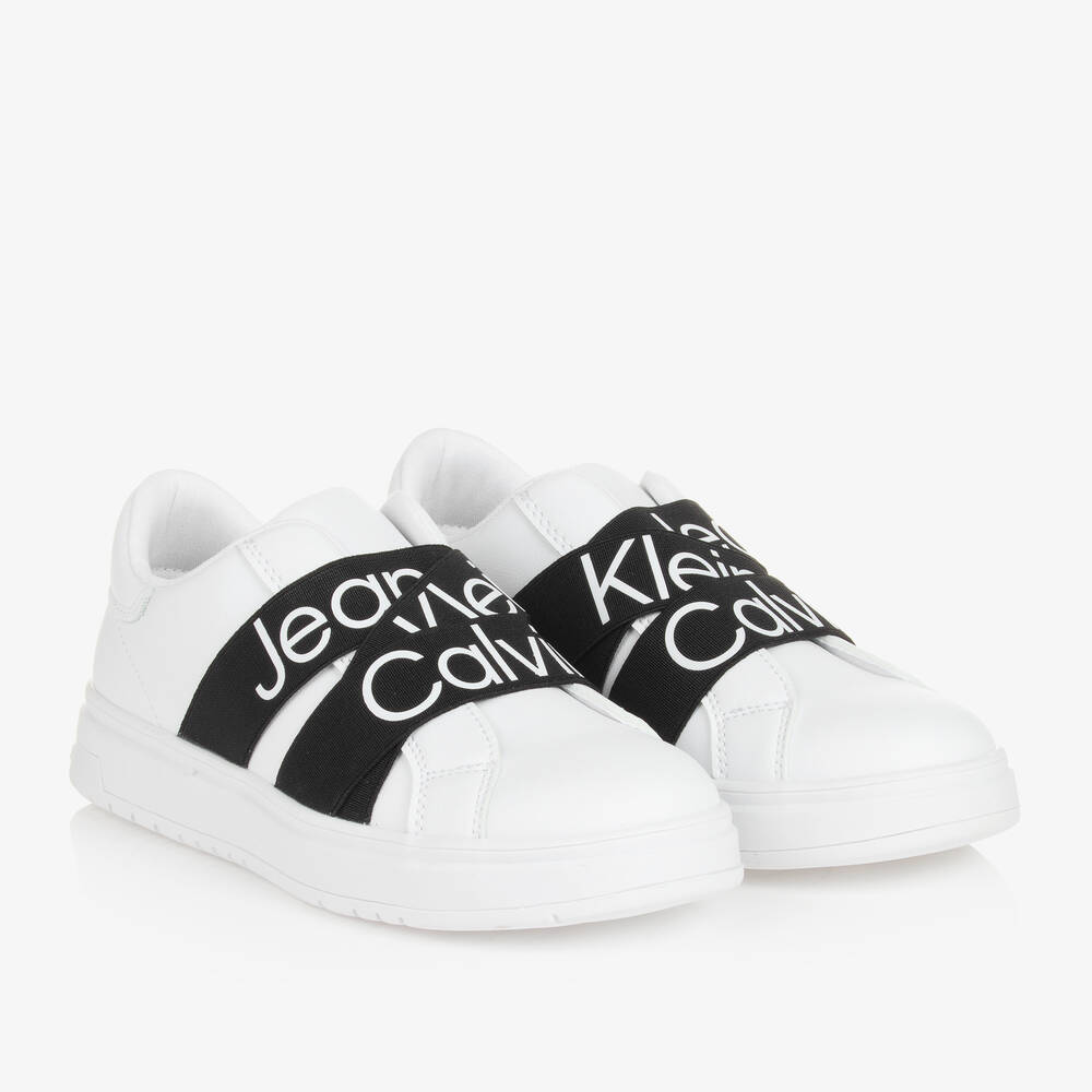 Teen White Black Faux Leather Trainers