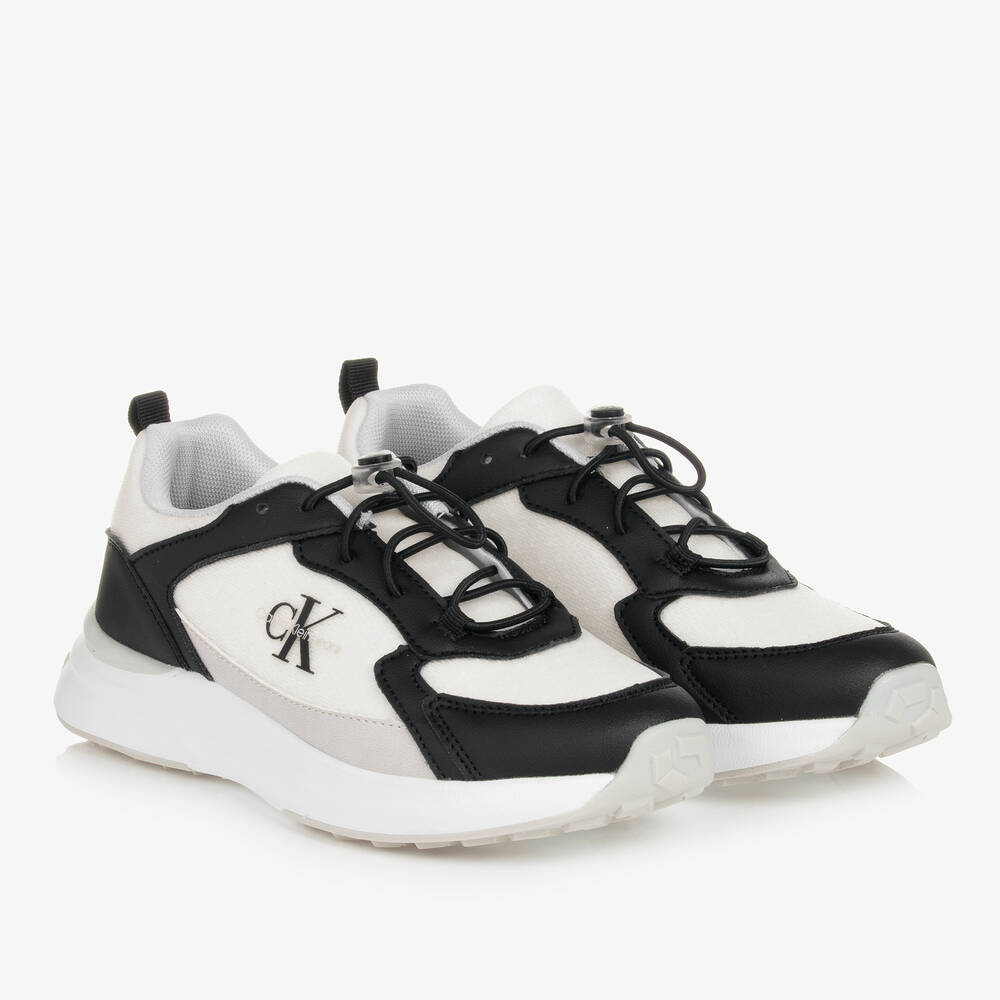 Calvin Klein-Teen White & Black Mesh & Faux Leather Trainers | Childrensalon Outlet