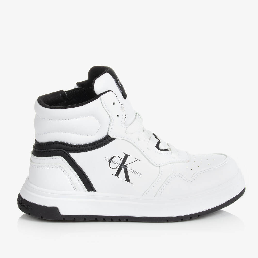 Calvin Klein-Teen White Faux Leather High Top Trainers | Childrensalon Outlet