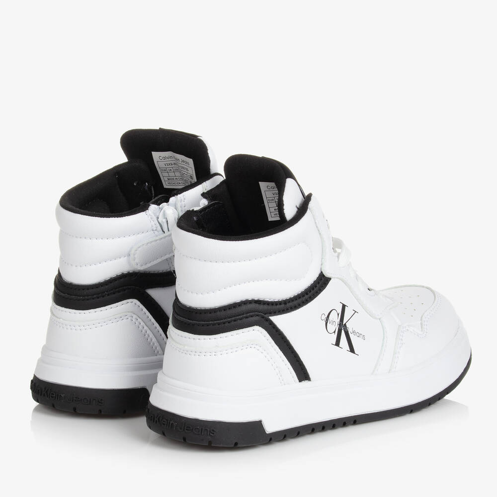 Calvin Klein-Teen White Faux Leather High Top Trainers | Childrensalon Outlet