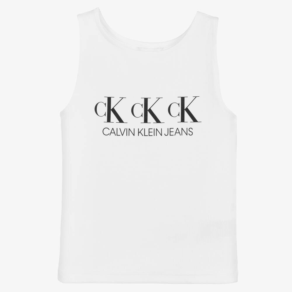 Calvin Klein Jeans - توب فيست تينز بناتي قطن ومودال لون أبيض | Childrensalon