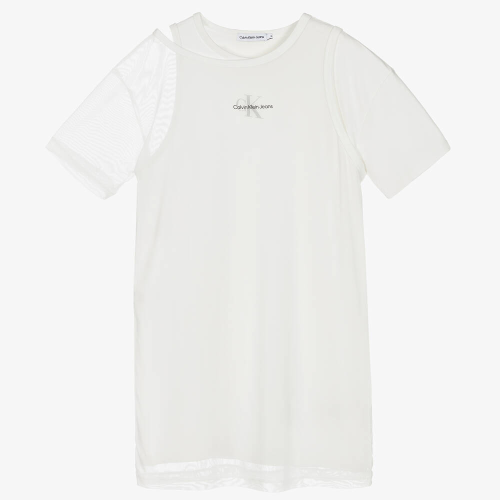 Calvin Klein Jeans - Robe t-shirt blanche Mix Media ado | Childrensalon
