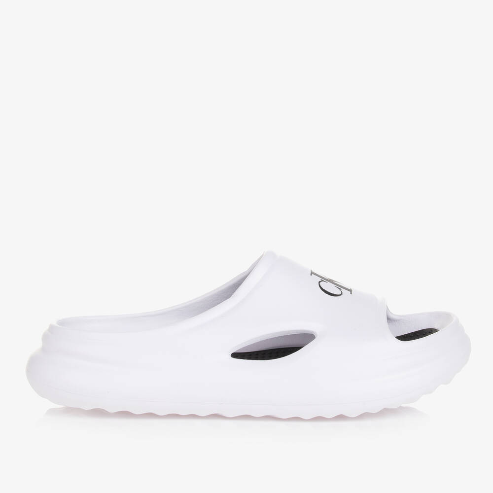 Calvin Klein-Teen White Monogram Sliders | Childrensalon Outlet
