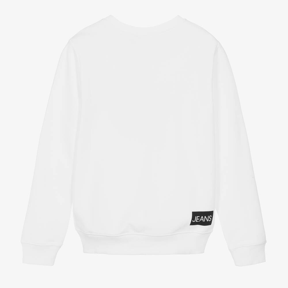 Calvin Klein Jeans-Teen White Organic Cotton Logo Sweatshirt | Childrensalon Outlet