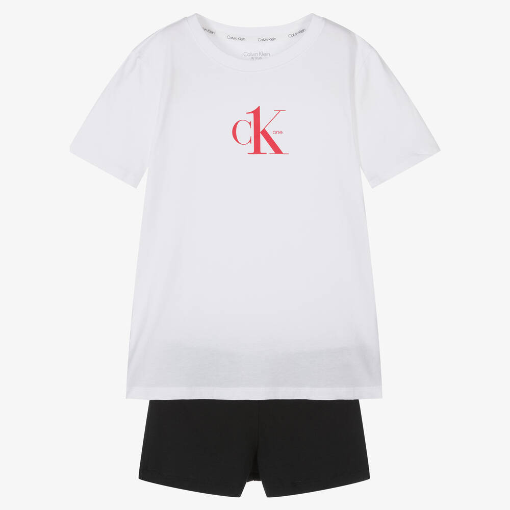 Calvin Klein - White & Black Pyjama Shorts Set | Childrensalon