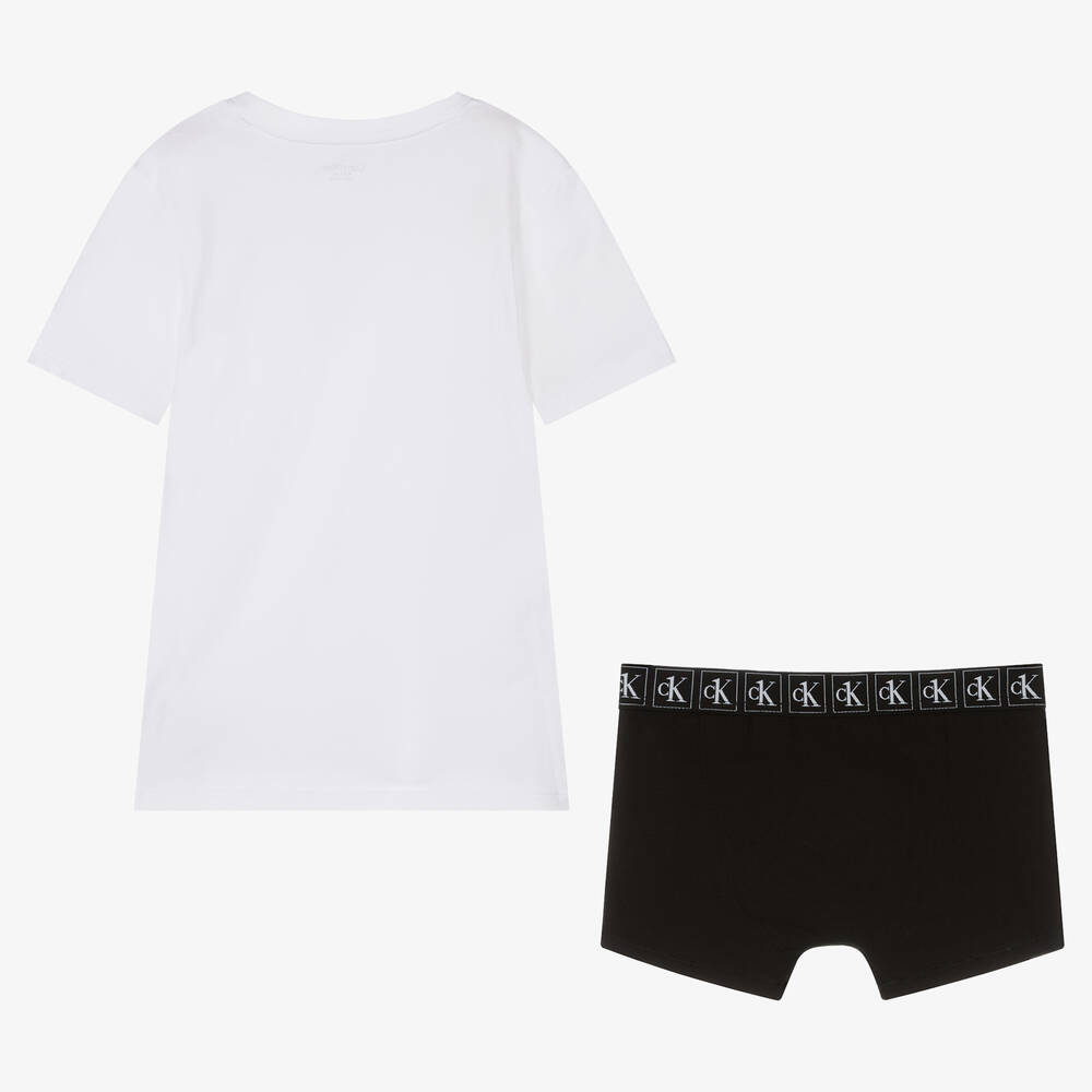 Calvin Klein-White & Black Pyjama Shorts Set | Childrensalon Outlet