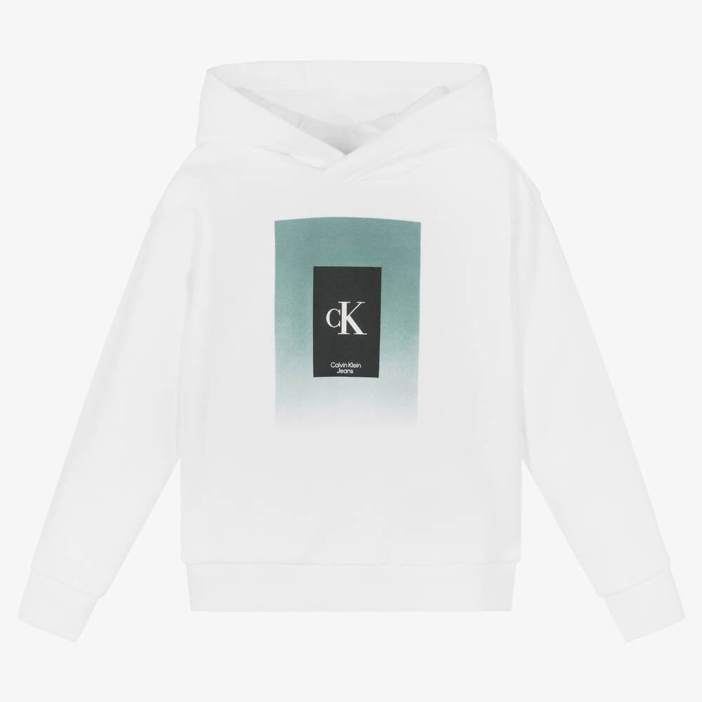 Calvin Klein Jeans - White Cotton Logo Hoodie | Childrensalon