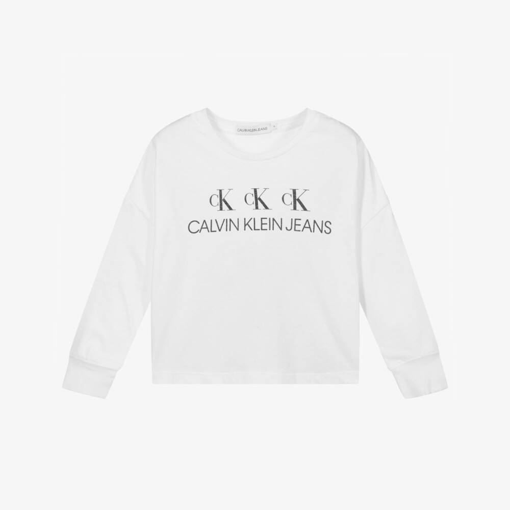 Calvin Klein Jeans-White Cotton Logo T-Shirt | Childrensalon Outlet