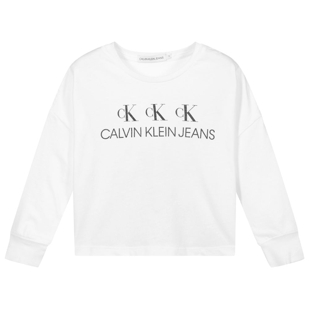 Calvin Klein Jeans - توب قطن عضوي لون أبيض وأسود للبنات | Childrensalon