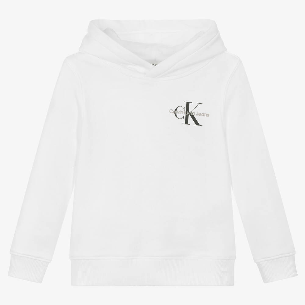 Calvin Klein Jeans - White Cotton Monogram Logo Hoodie | Childrensalon