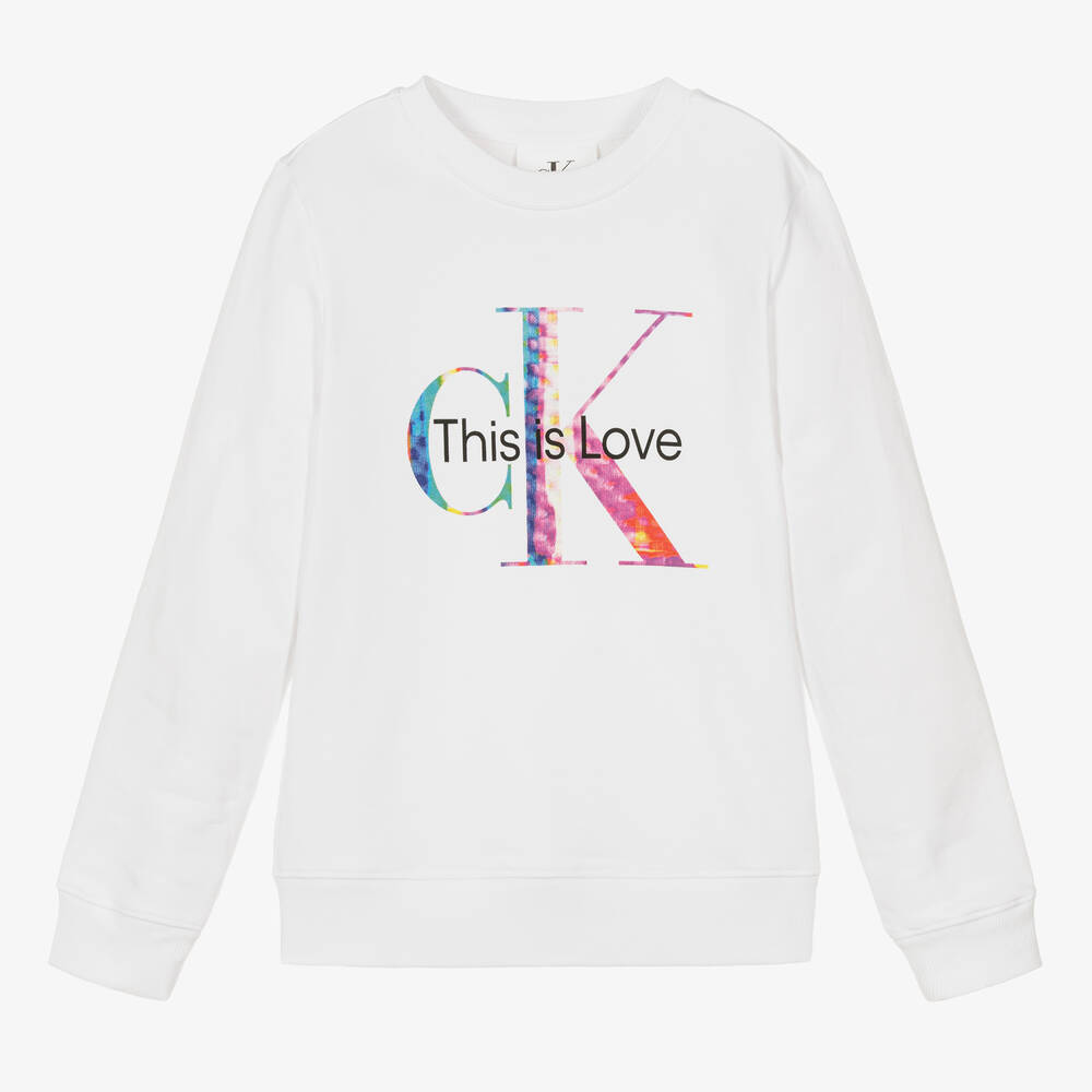 Calvin Klein - White Cotton Monogram Sweatshirt | Childrensalon