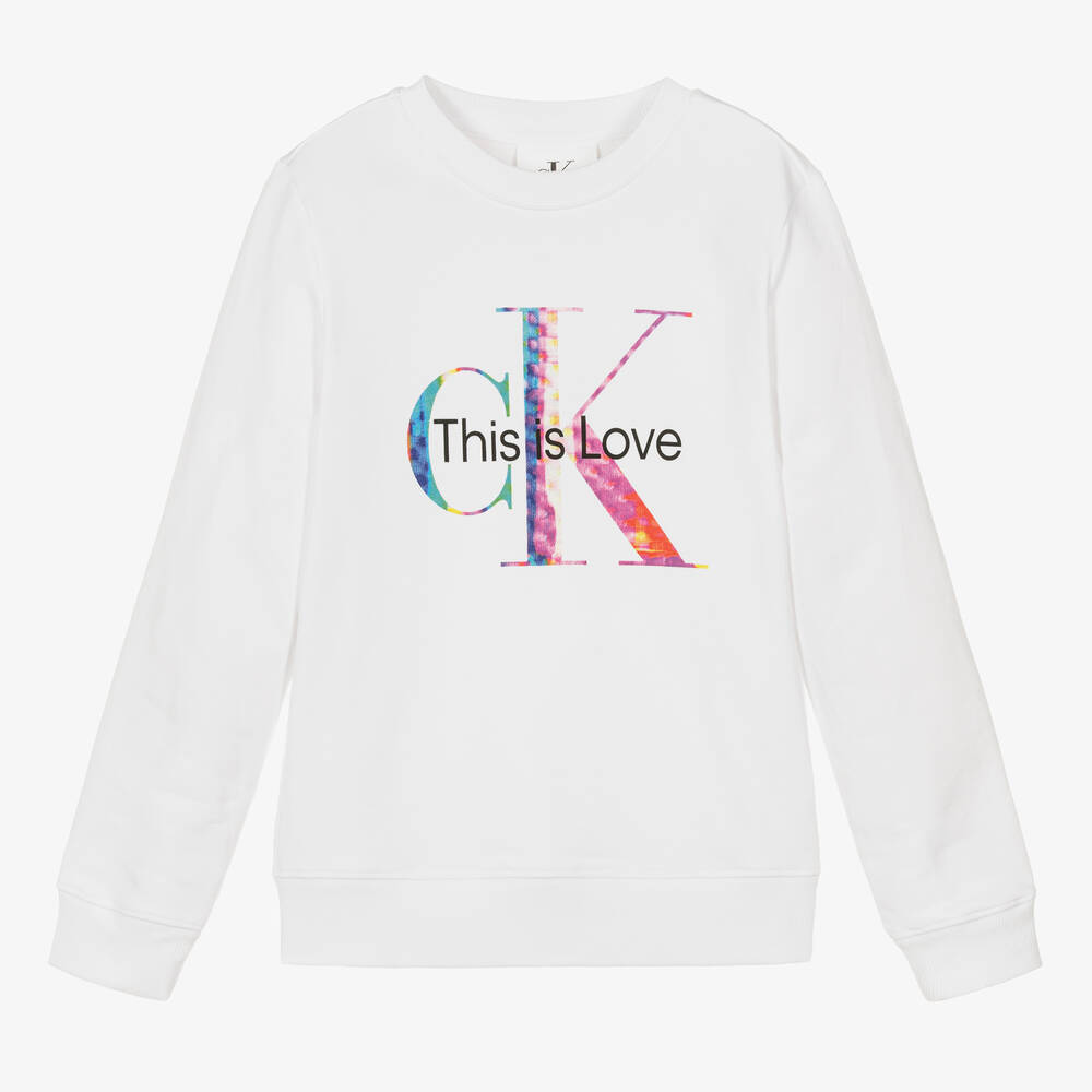 Calvin Klein - Sweat blanc en coton à monogramme | Childrensalon