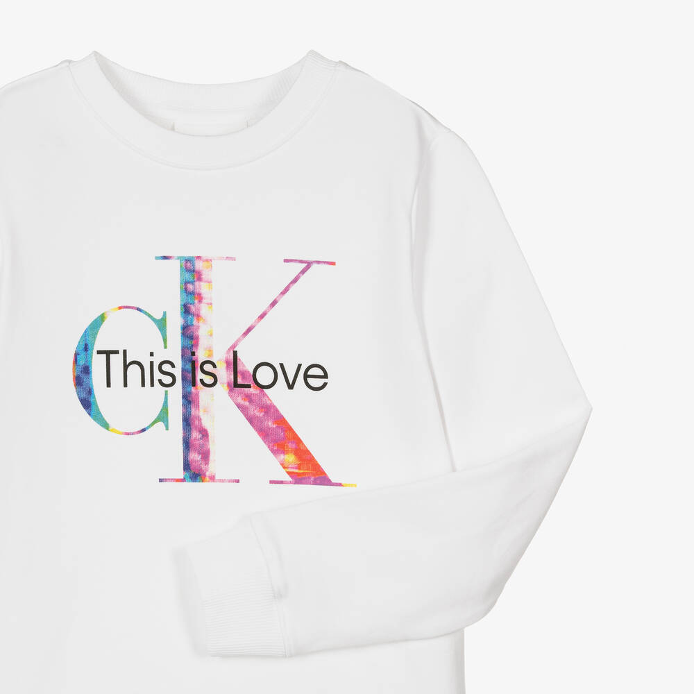Calvin Klein-White Cotton Monogram Sweatshirt | Childrensalon Outlet