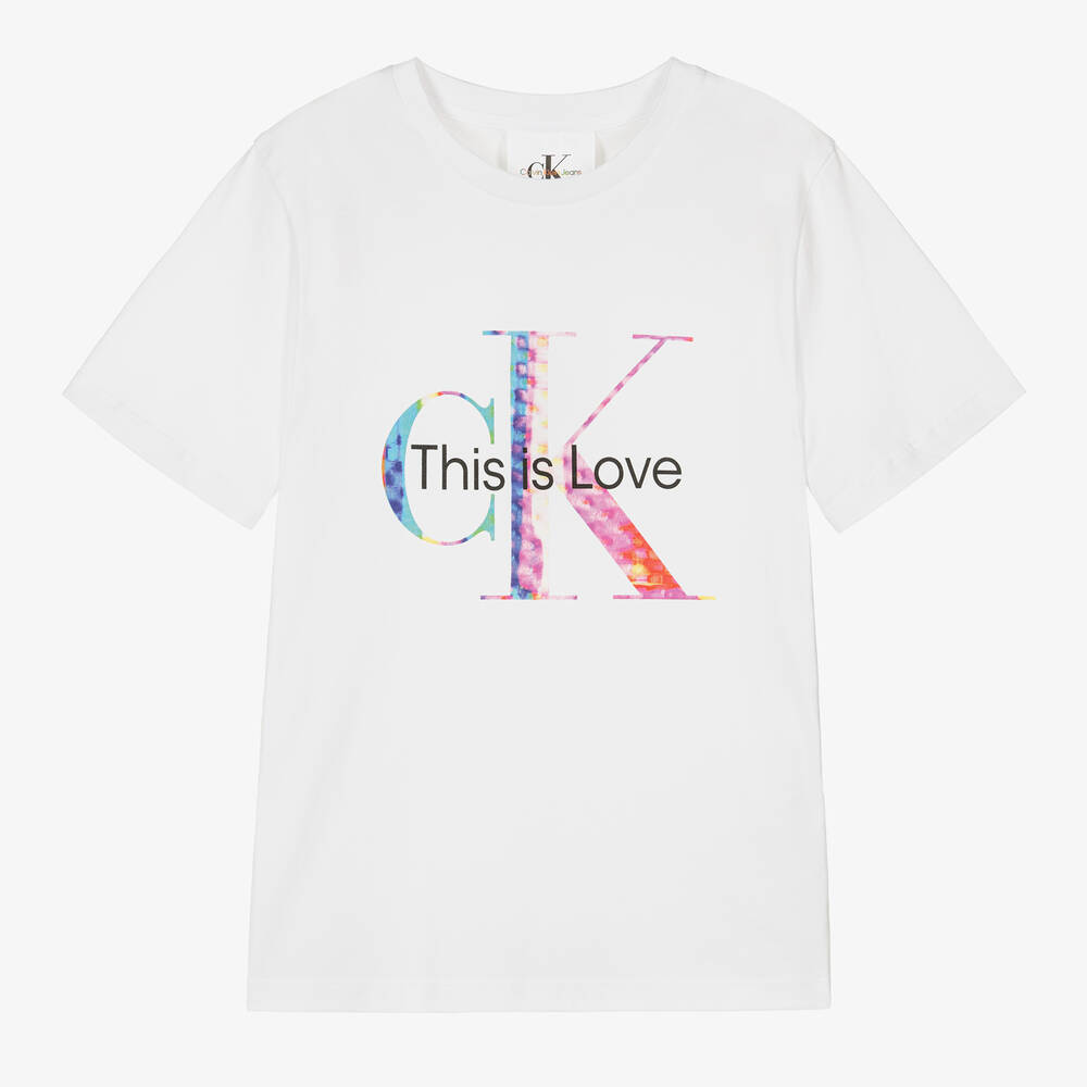 Calvin Klein - Weißes Monogramm-Baumwoll-T-Shirt | Childrensalon