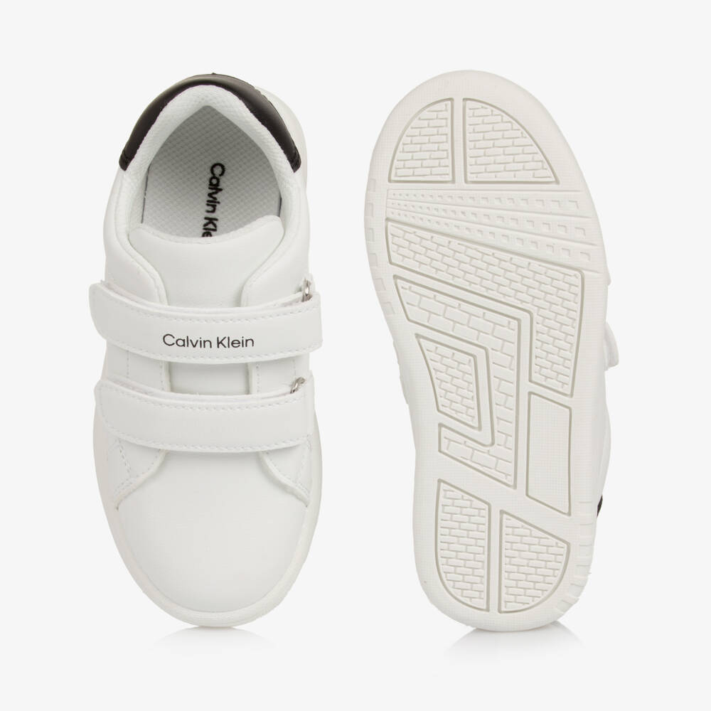Calvin Klein-White Faux Leather CK Logo Velcro Trainers | Childrensalon Outlet