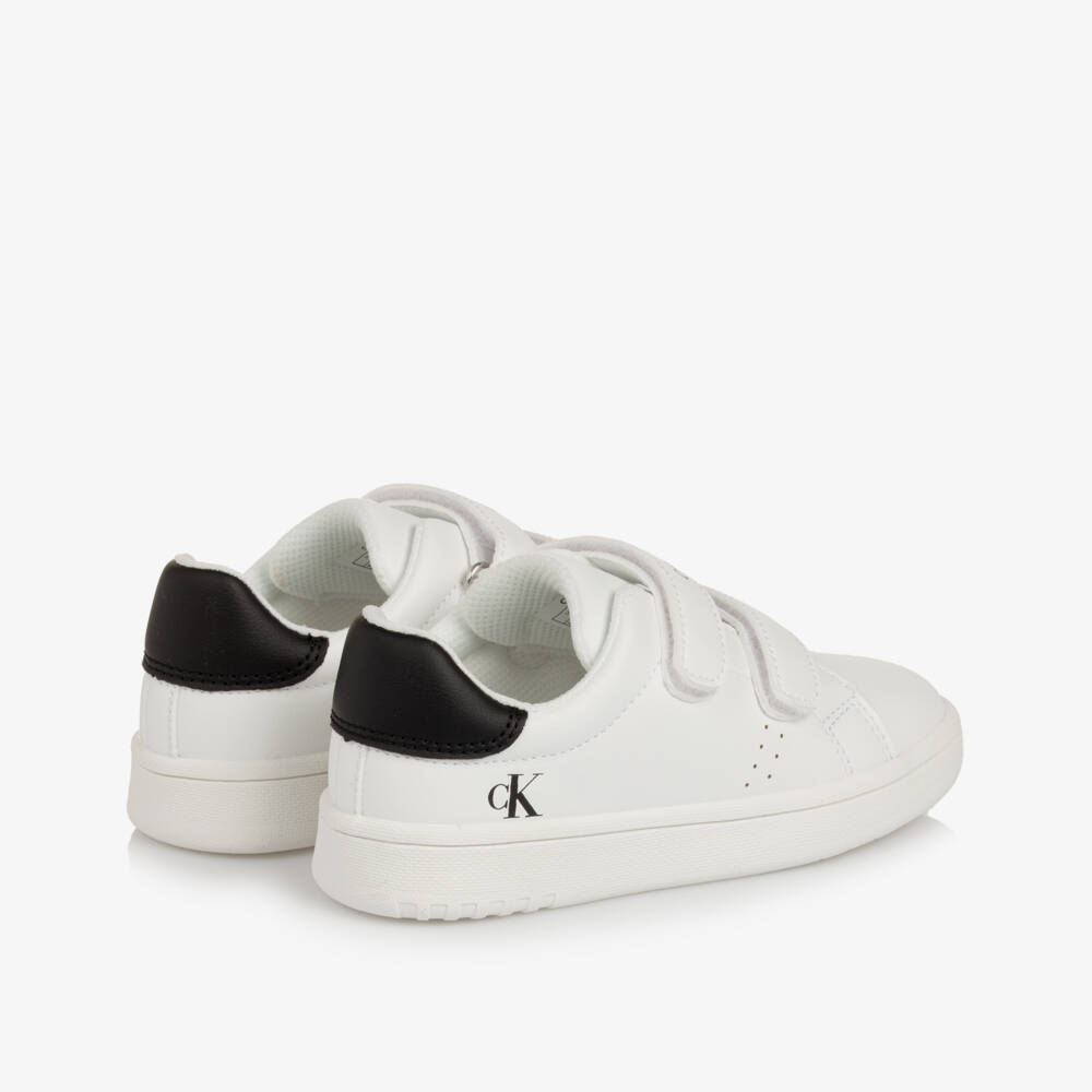 Calvin Klein-White Faux Leather CK Logo Velcro Trainers | Childrensalon Outlet