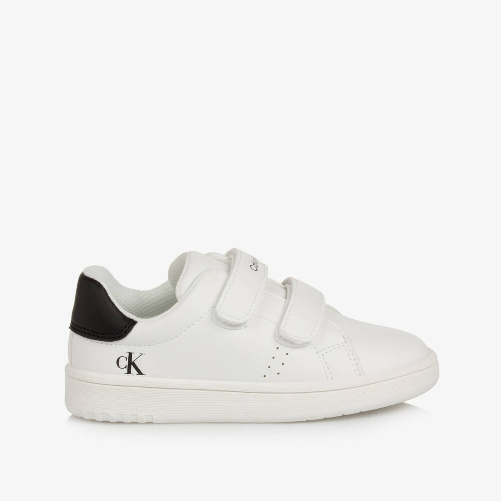 Calvin Klein-White Faux Leather CK Logo Velcro Trainers | Childrensalon Outlet