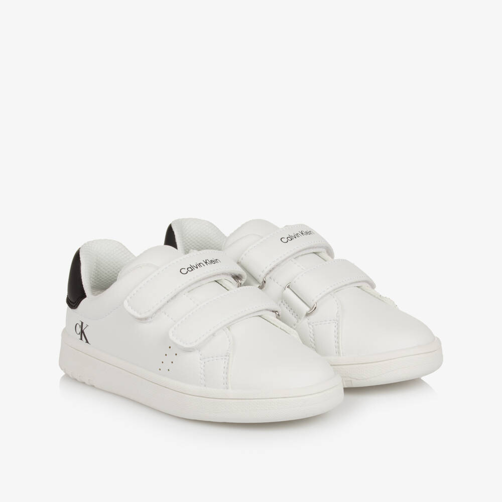 Calvin Klein-White Faux Leather CK Logo Velcro Trainers | Childrensalon Outlet