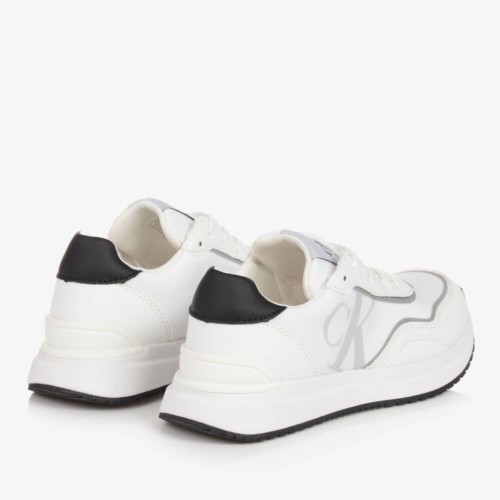 Calvin Klein-White Faux Leather Lace-Up Trainers | Childrensalon Outlet