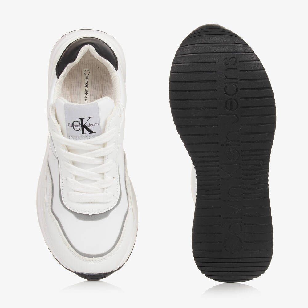 Calvin Klein-White Faux Leather Lace-Up Trainers | Childrensalon Outlet