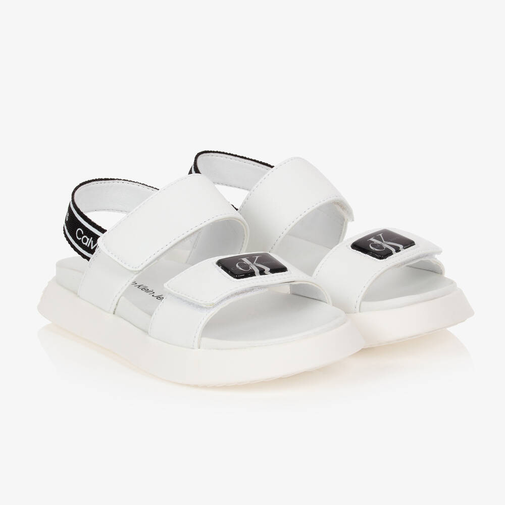 Calvin Klein Jeans White Faux Leather Logo Sandals Childrensalon Outlet
