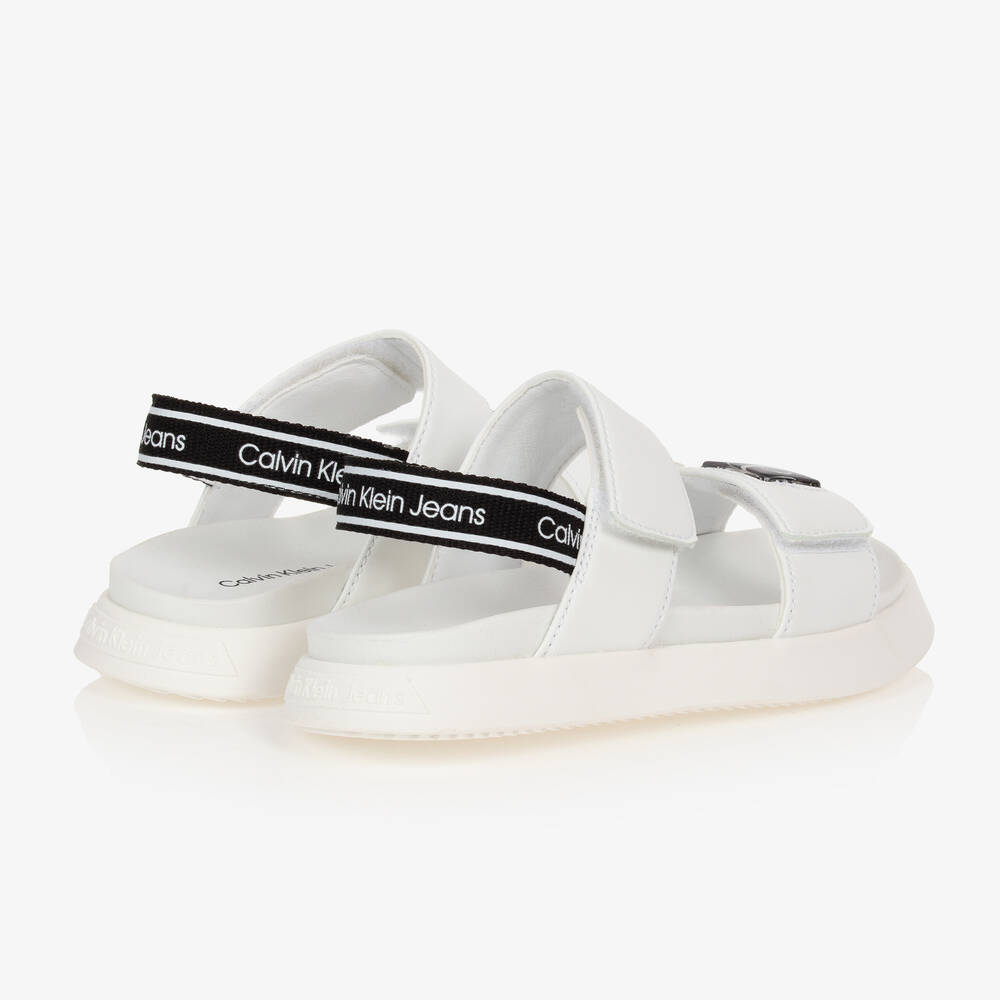 Calvin Klein Jeans White Faux Leather Logo Sandals