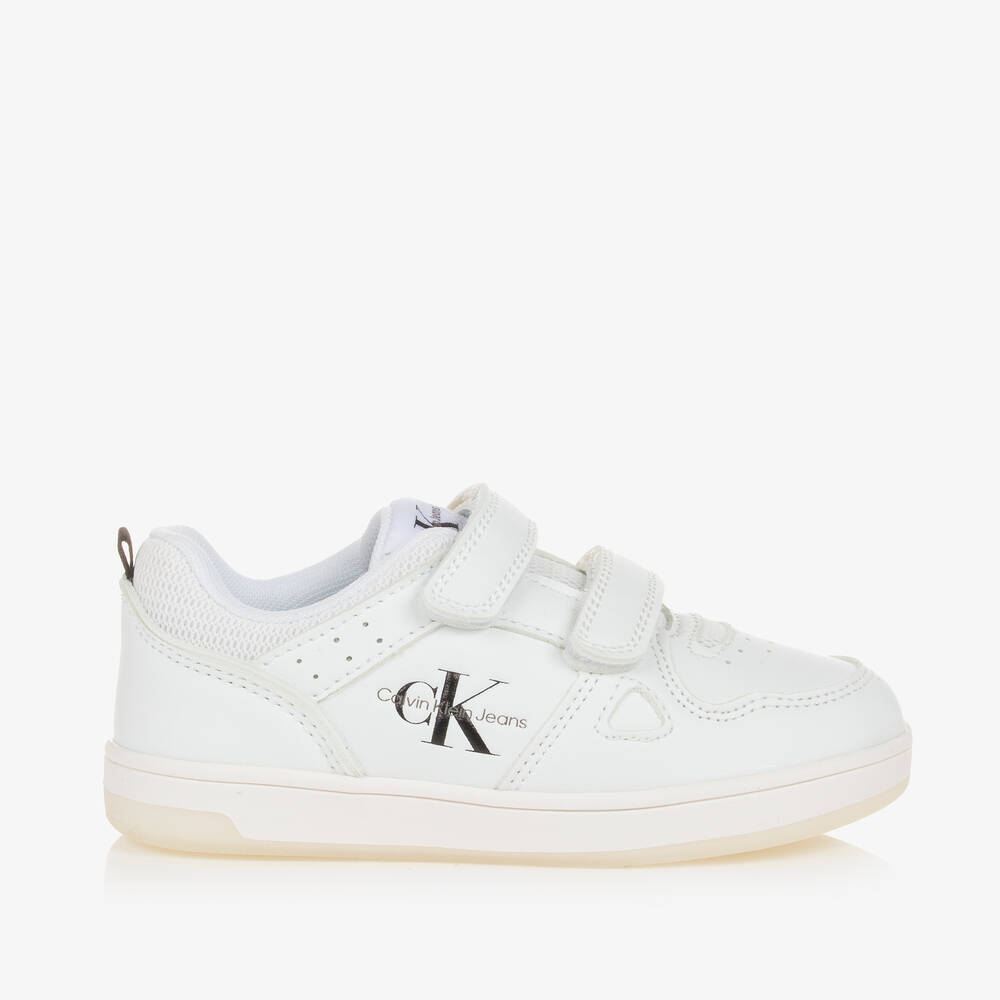 كالفين كلاين-ترينرز بشريط لاصق جلد صناعي لون أبيض | Childrensalon Outlet