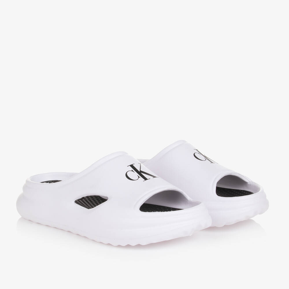 Calvin Klein-White Monogram Sliders | Childrensalon Outlet