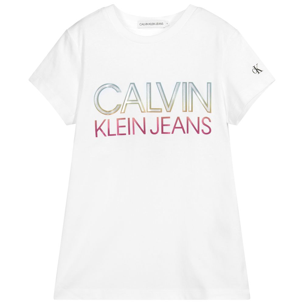 Calvin Klein Jeans - تيشيرت قطن عضوي لون أبيض للأولاد | Childrensalon