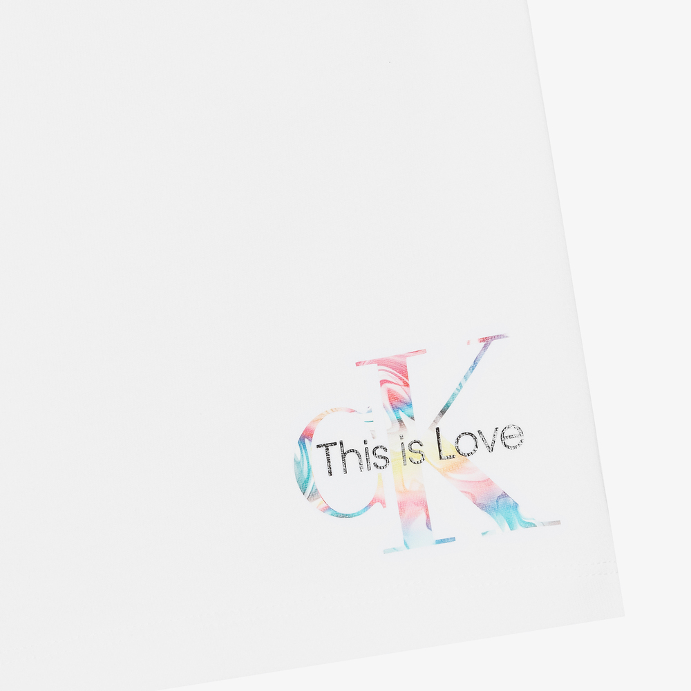 Calvin Klein Jeans-White Rainbow Logo Shorts | Childrensalon Outlet