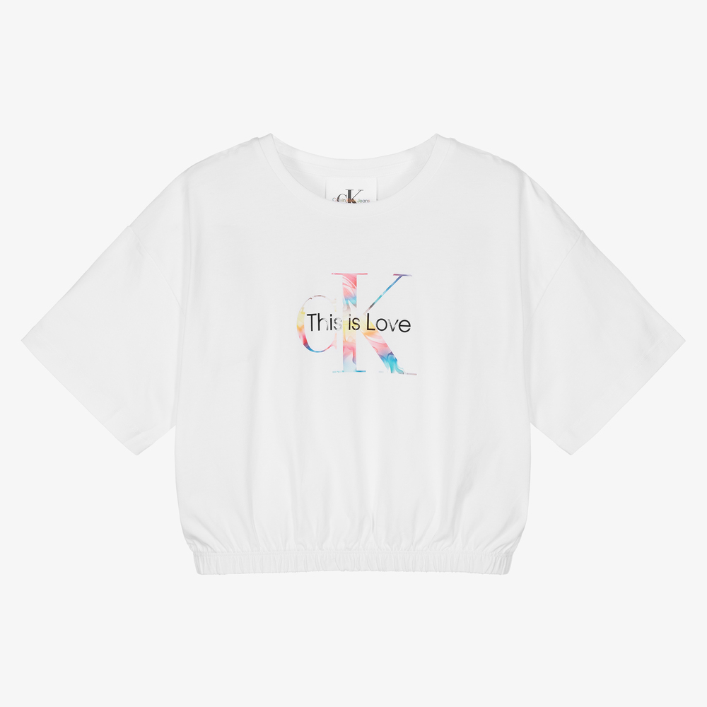 Calvin Klein Jeans - Белая футболка с радужным логотипом | Childrensalon