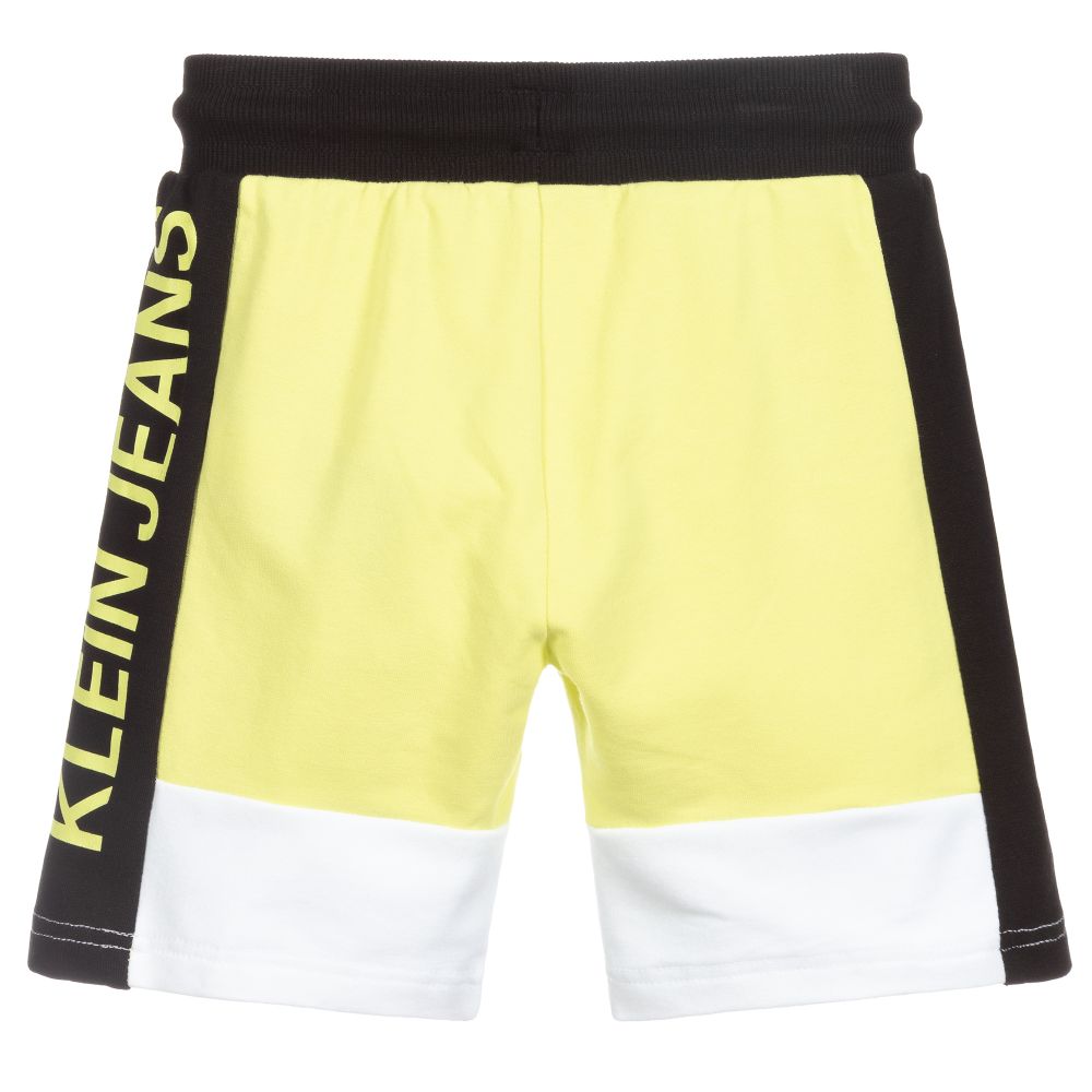 Calvin Klein Jeans-شورت قطن ومودال لون أصفر وأسود للأولاد | Childrensalon Outlet