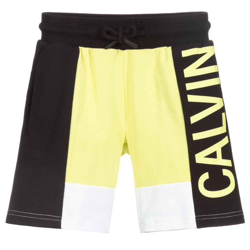 Calvin Klein Jeans - شورت قطن ومودال لون أصفر وأسود للأولاد | Childrensalon