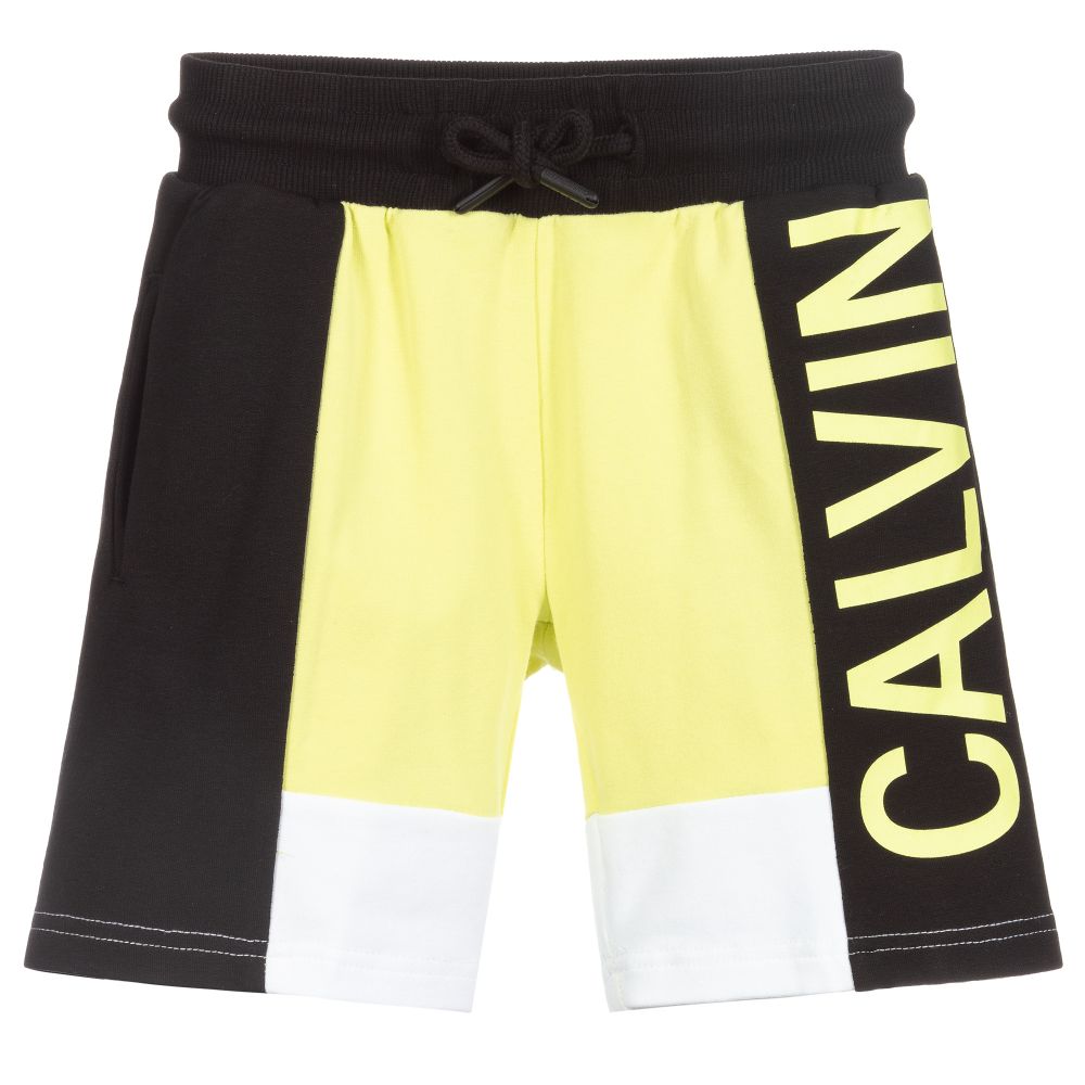 Calvin Klein Jeans-Yellow & Black Logo Shorts | Childrensalon Outlet