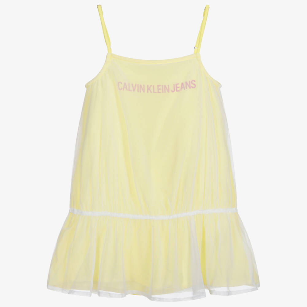Calvin Klein Jeans-Yellow Jersey & Tulle Dress | Childrensalon Outlet
