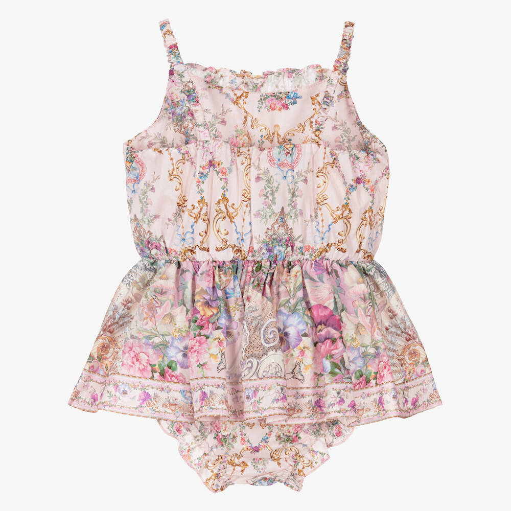 Camilla Kids-Baby Girls Pale Pink Cotton Dress with Floral Print | Childrensalon Outlet