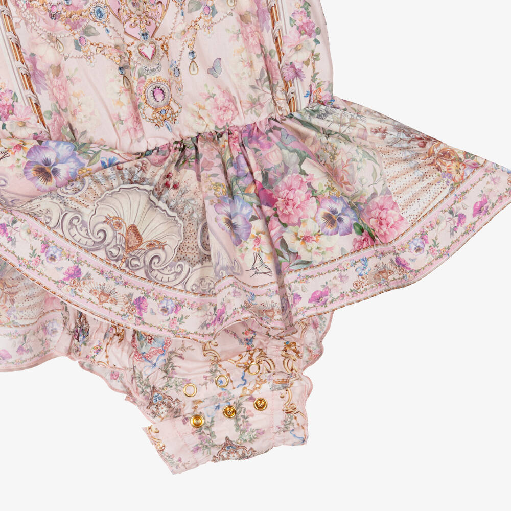 Camilla Kids-Baby Girls Pale Pink Cotton Dress with Floral Print | Childrensalon Outlet