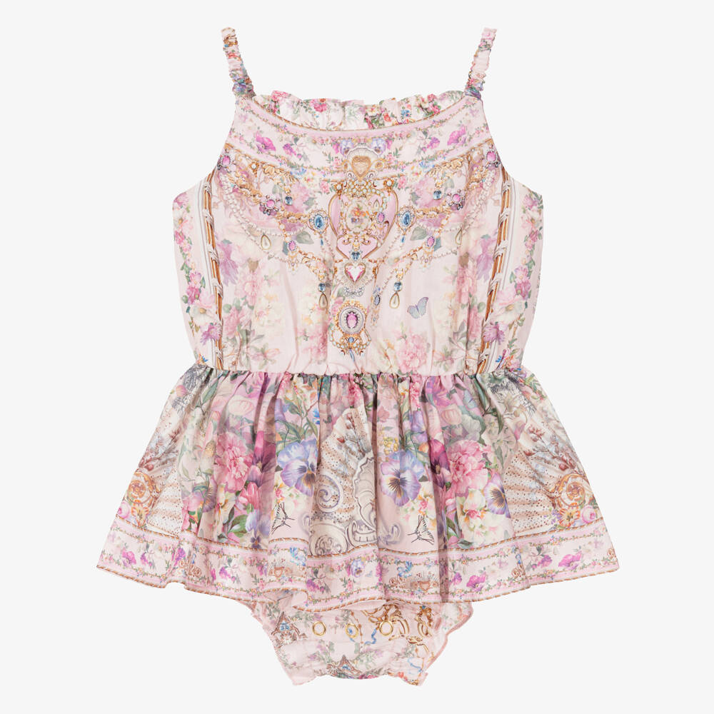 Camilla Kids-Baby Girls Pale Pink Cotton Dress with Floral Print | Childrensalon Outlet