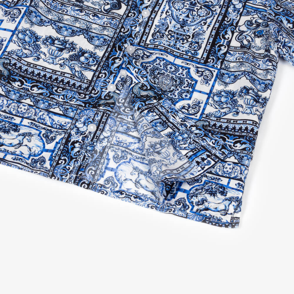 Camilla Kids-Boys Blue Tile Print Shirt | Childrensalon Outlet