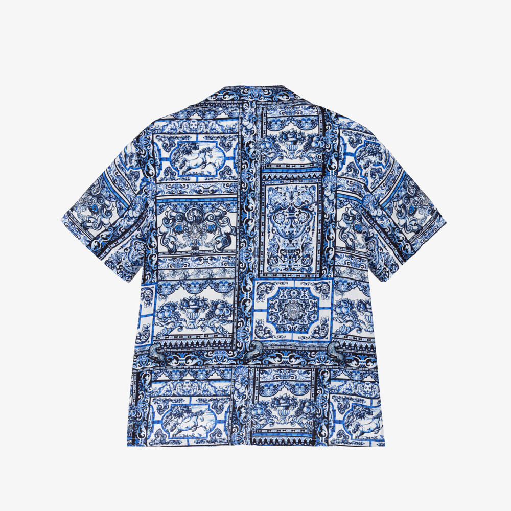 Camilla Kids-Boys Blue Tile Print Shirt | Childrensalon Outlet
