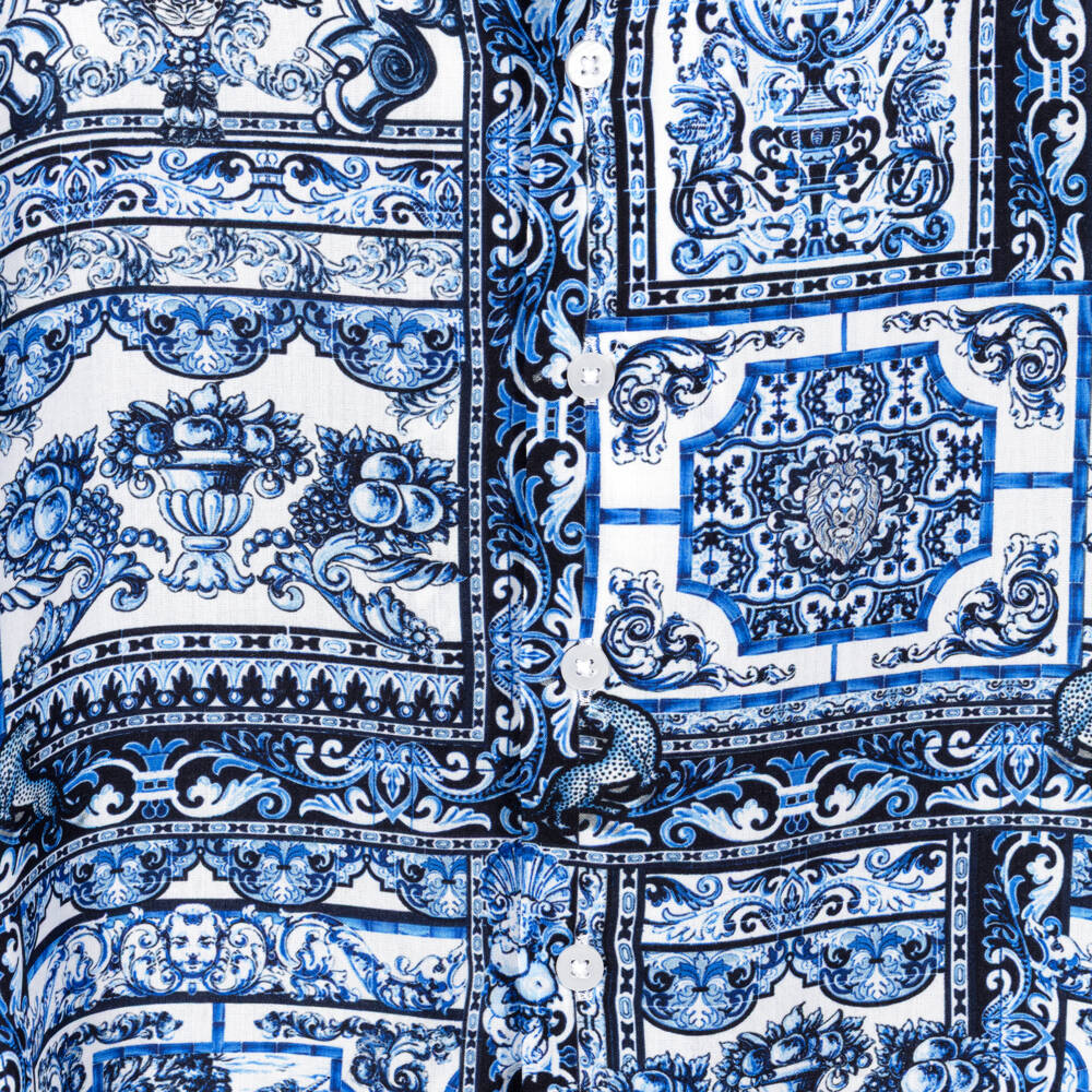 Camilla Kids-Boys Blue Tile Print Shirt | Childrensalon Outlet