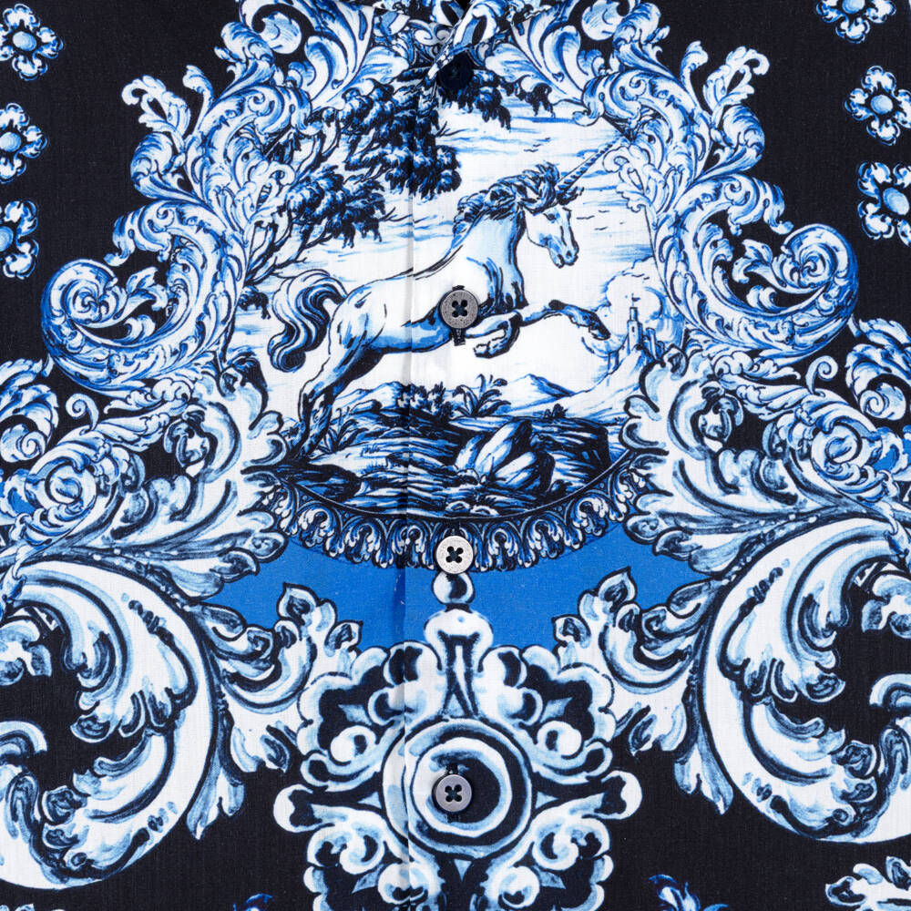 CAMILLA-Boys Blue Tile Print Shirt with Unicorn | Childrensalon Outlet
