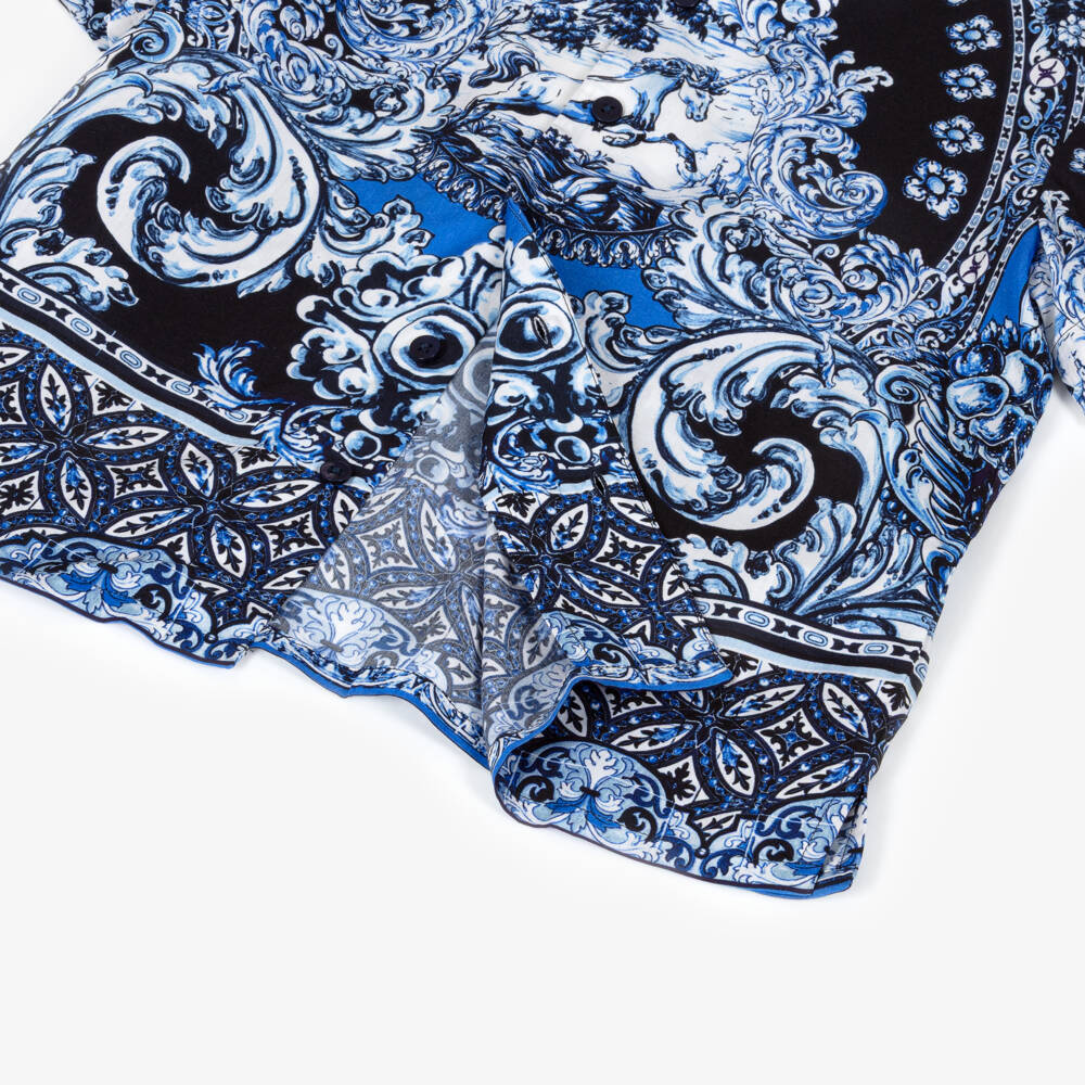 CAMILLA-Boys Blue Tile Print Shirt with Unicorn | Childrensalon Outlet