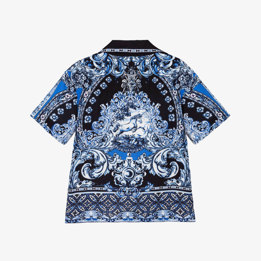 CAMILLA-Boys Blue Tile Print Shirt with Unicorn | Childrensalon Outlet